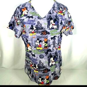 Disney Halloween, Mickey and Minnie scrubs shirt, Haunted Mansion.